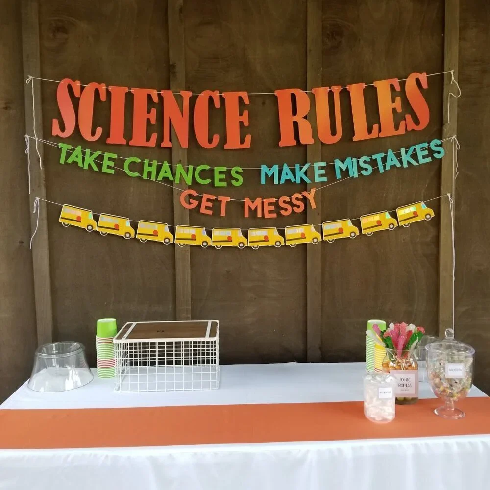 SCIENCE RULES- Paper Banner, Glitter, Coral Orange